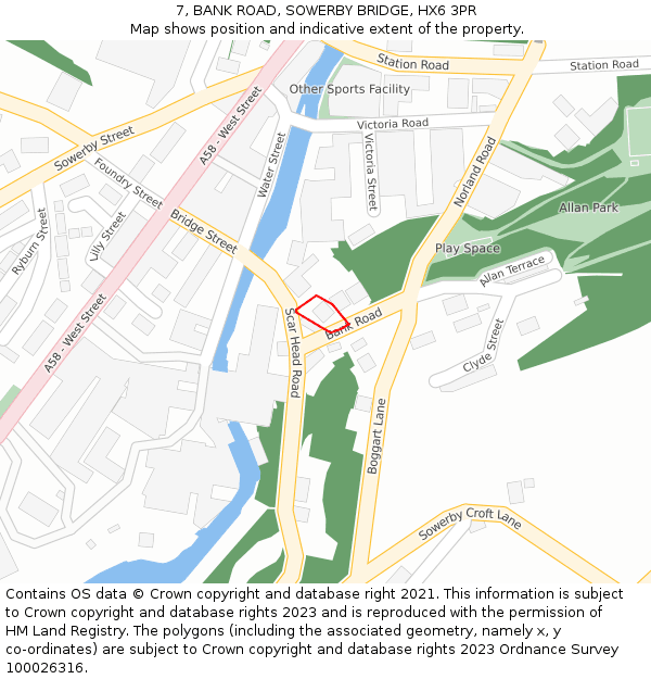 7, BANK ROAD, SOWERBY BRIDGE, HX6 3PR: Location map and indicative extent of plot