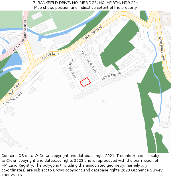 7, BANKFIELD DRIVE, HOLMBRIDGE, HOLMFIRTH, HD9 2PH: Location map and indicative extent of plot