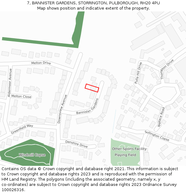 7, BANNISTER GARDENS, STORRINGTON, PULBOROUGH, RH20 4PU: Location map and indicative extent of plot