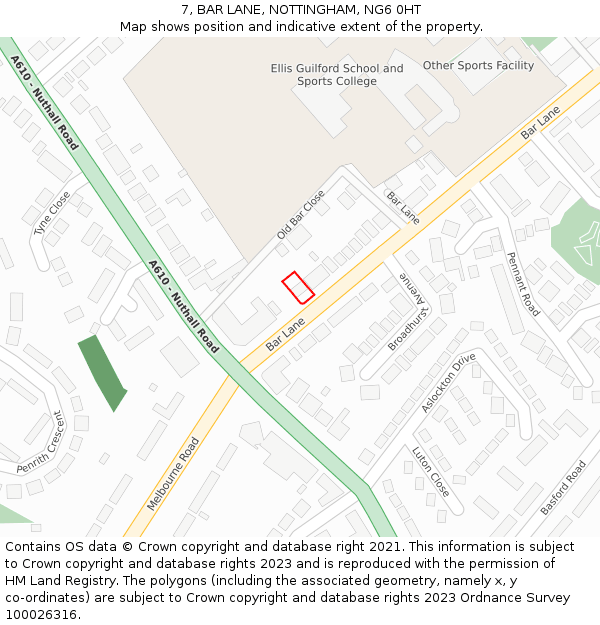 7, BAR LANE, NOTTINGHAM, NG6 0HT: Location map and indicative extent of plot