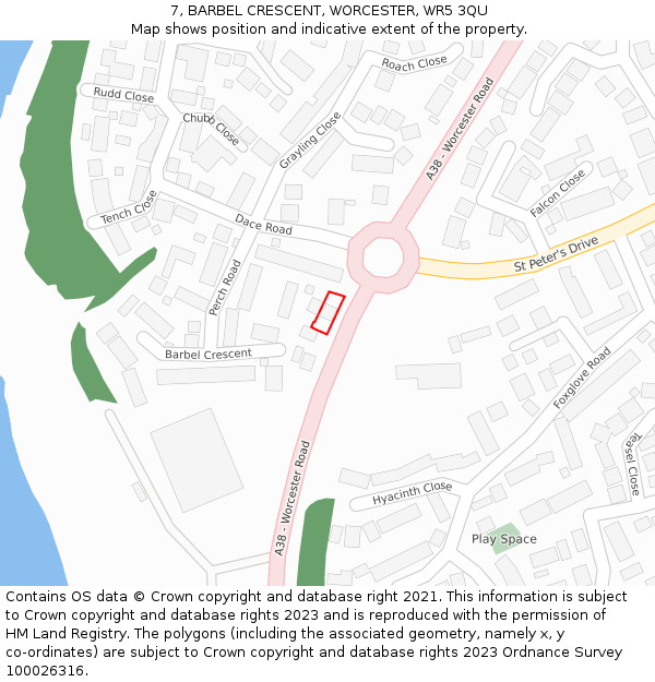 7, BARBEL CRESCENT, WORCESTER, WR5 3QU: Location map and indicative extent of plot