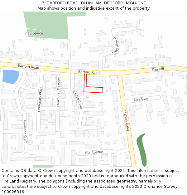 7, BARFORD ROAD, BLUNHAM, BEDFORD, MK44 3NE: Location map and indicative extent of plot