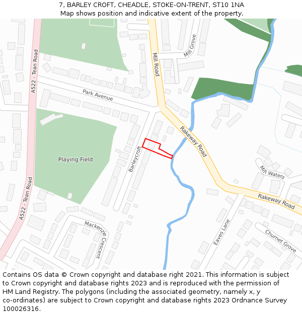 7, BARLEY CROFT, CHEADLE, STOKE-ON-TRENT, ST10 1NA: Location map and indicative extent of plot