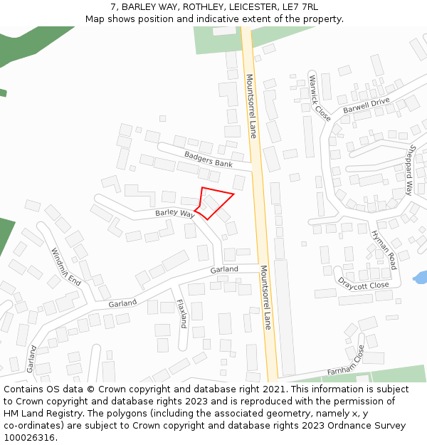 7, BARLEY WAY, ROTHLEY, LEICESTER, LE7 7RL: Location map and indicative extent of plot