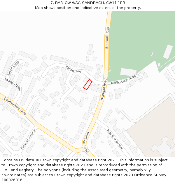 7, BARLOW WAY, SANDBACH, CW11 1PB: Location map and indicative extent of plot