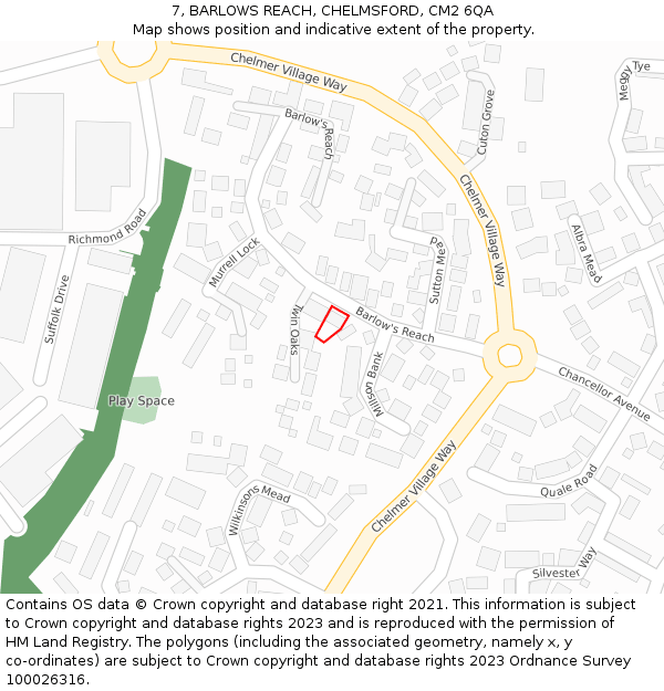 7, BARLOWS REACH, CHELMSFORD, CM2 6QA: Location map and indicative extent of plot