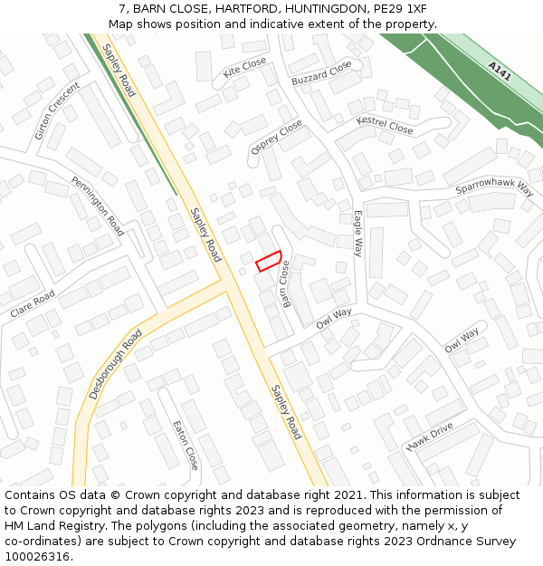 7, BARN CLOSE, HARTFORD, HUNTINGDON, PE29 1XF: Location map and indicative extent of plot