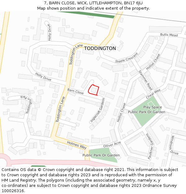 7, BARN CLOSE, WICK, LITTLEHAMPTON, BN17 6JU: Location map and indicative extent of plot