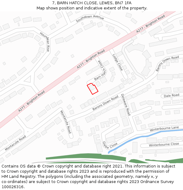 7, BARN HATCH CLOSE, LEWES, BN7 1FA: Location map and indicative extent of plot