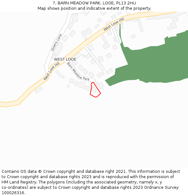 7, BARN MEADOW PARK, LOOE, PL13 2HU: Location map and indicative extent of plot