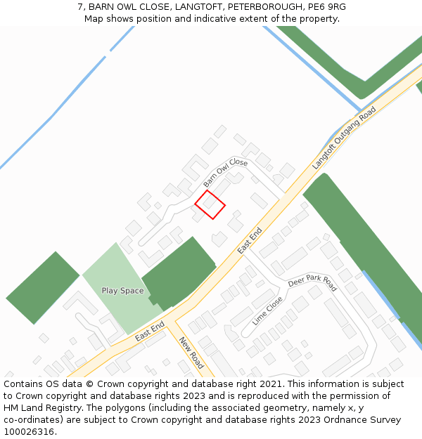 7, BARN OWL CLOSE, LANGTOFT, PETERBOROUGH, PE6 9RG: Location map and indicative extent of plot