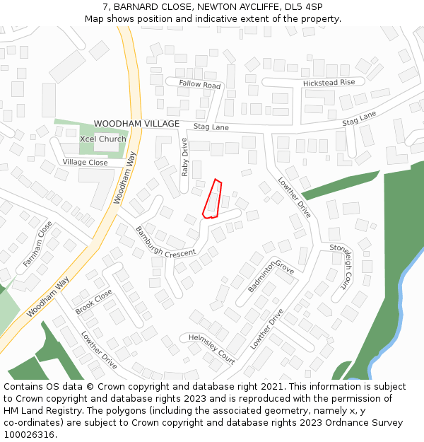 7, BARNARD CLOSE, NEWTON AYCLIFFE, DL5 4SP: Location map and indicative extent of plot