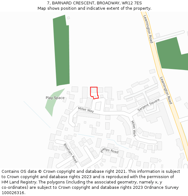 7, BARNARD CRESCENT, BROADWAY, WR12 7ES: Location map and indicative extent of plot