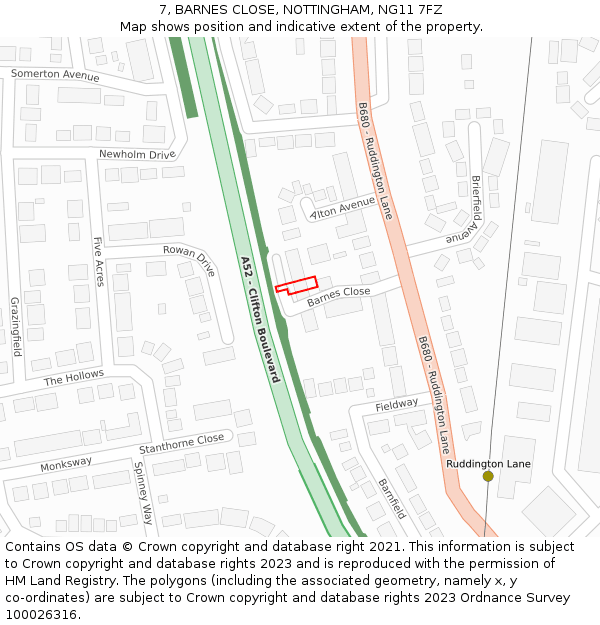 7, BARNES CLOSE, NOTTINGHAM, NG11 7FZ: Location map and indicative extent of plot