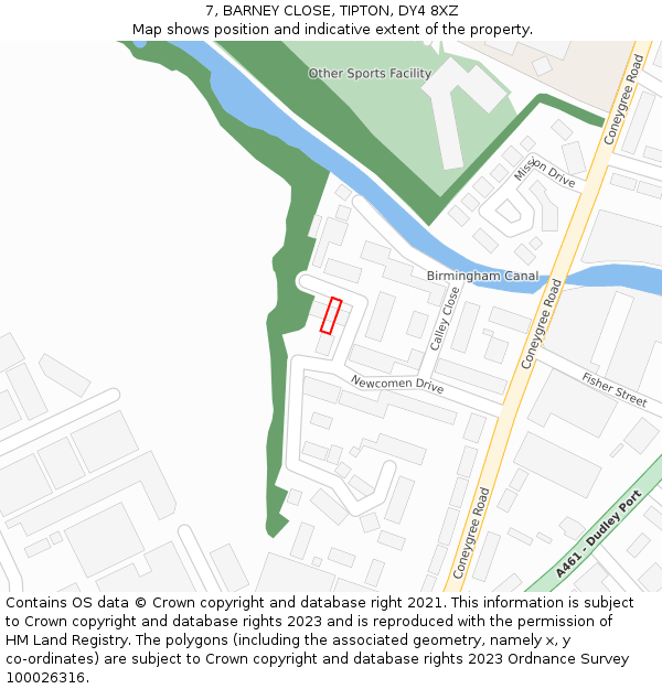 7, BARNEY CLOSE, TIPTON, DY4 8XZ: Location map and indicative extent of plot