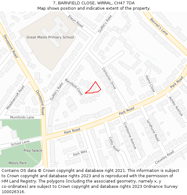 7, BARNFIELD CLOSE, WIRRAL, CH47 7DA: Location map and indicative extent of plot
