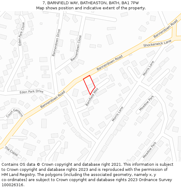 7, BARNFIELD WAY, BATHEASTON, BATH, BA1 7PW: Location map and indicative extent of plot