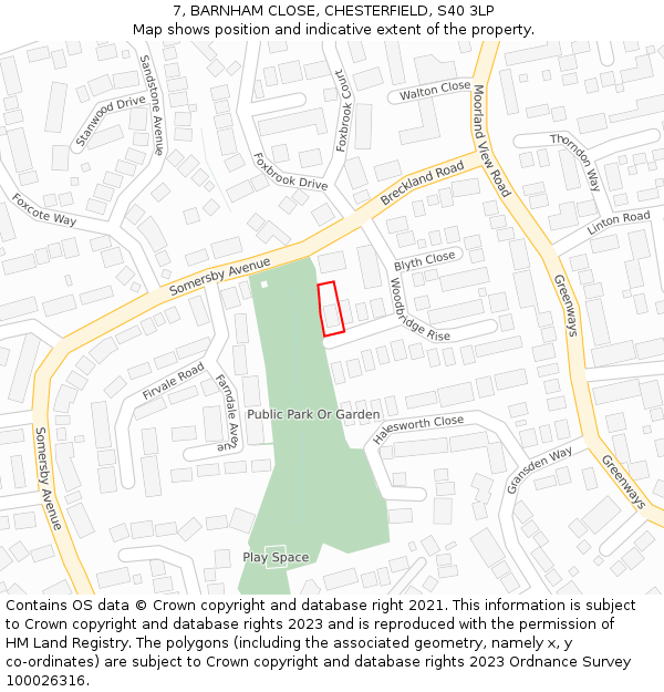 7, BARNHAM CLOSE, CHESTERFIELD, S40 3LP: Location map and indicative extent of plot