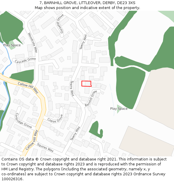 7, BARNHILL GROVE, LITTLEOVER, DERBY, DE23 3XS: Location map and indicative extent of plot