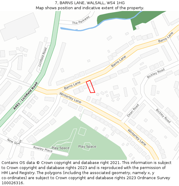 7, BARNS LANE, WALSALL, WS4 1HG: Location map and indicative extent of plot