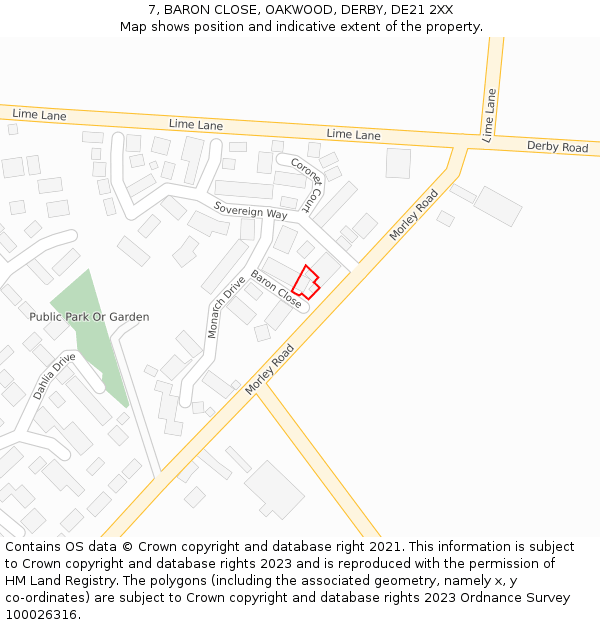 7, BARON CLOSE, OAKWOOD, DERBY, DE21 2XX: Location map and indicative extent of plot