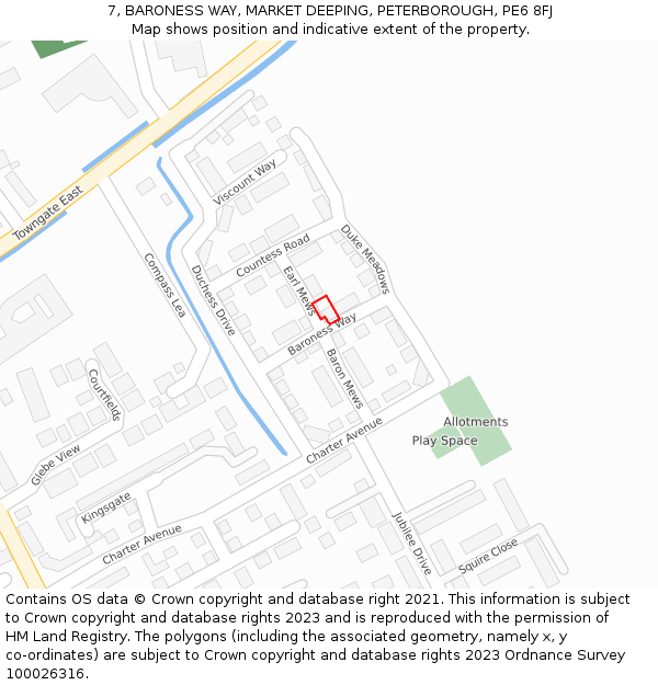 7, BARONESS WAY, MARKET DEEPING, PETERBOROUGH, PE6 8FJ: Location map and indicative extent of plot