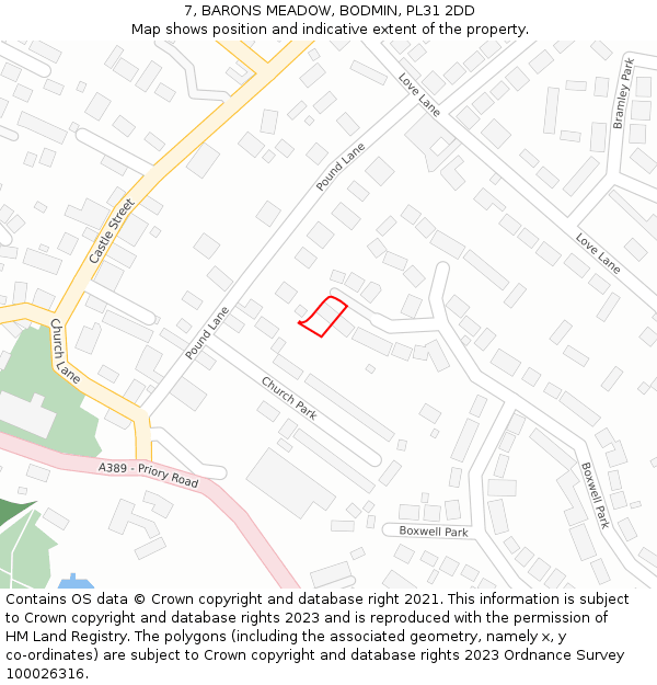 7, BARONS MEADOW, BODMIN, PL31 2DD: Location map and indicative extent of plot