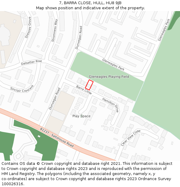 7, BARRA CLOSE, HULL, HU8 9JB: Location map and indicative extent of plot