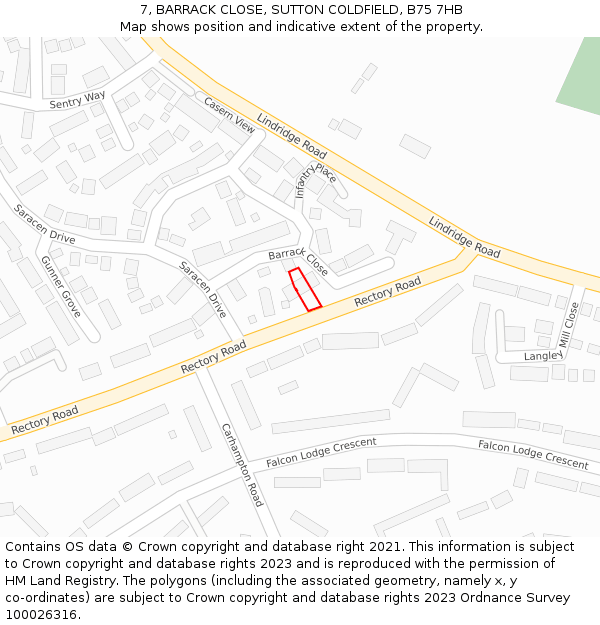 7, BARRACK CLOSE, SUTTON COLDFIELD, B75 7HB: Location map and indicative extent of plot