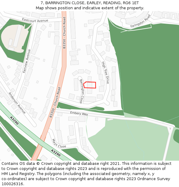 7, BARRINGTON CLOSE, EARLEY, READING, RG6 1ET: Location map and indicative extent of plot