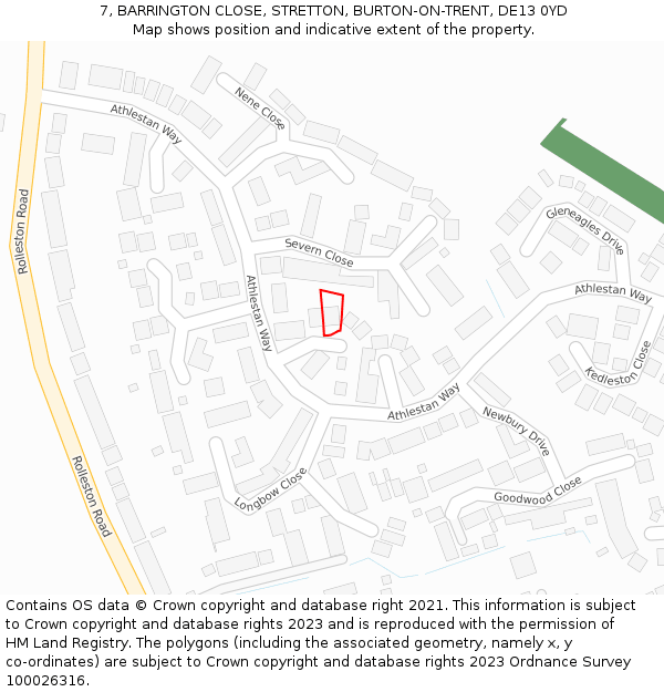 7, BARRINGTON CLOSE, STRETTON, BURTON-ON-TRENT, DE13 0YD: Location map and indicative extent of plot