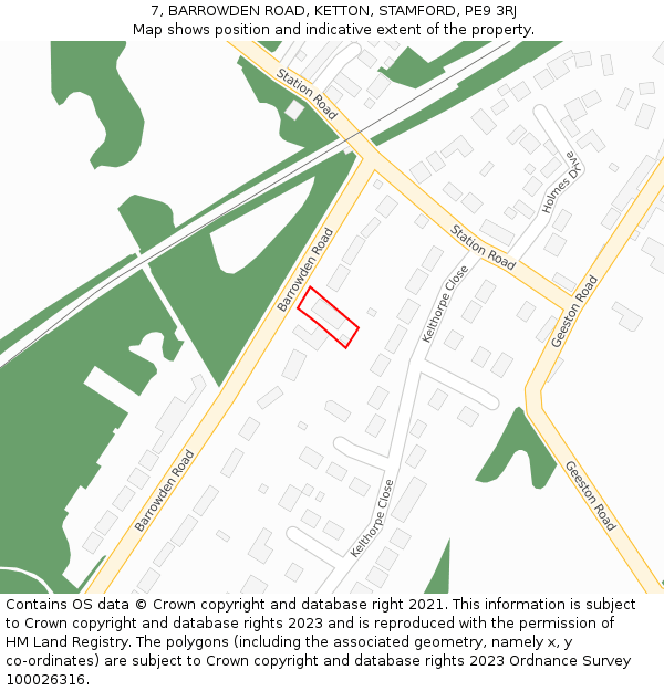 7, BARROWDEN ROAD, KETTON, STAMFORD, PE9 3RJ: Location map and indicative extent of plot