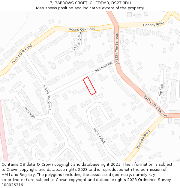 7, BARROWS CROFT, CHEDDAR, BS27 3BH: Location map and indicative extent of plot