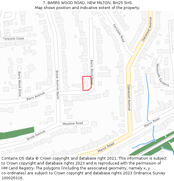 7, BARRS WOOD ROAD, NEW MILTON, BH25 5HS: Location map and indicative extent of plot