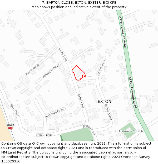 7, BARTON CLOSE, EXTON, EXETER, EX3 0PE: Location map and indicative extent of plot