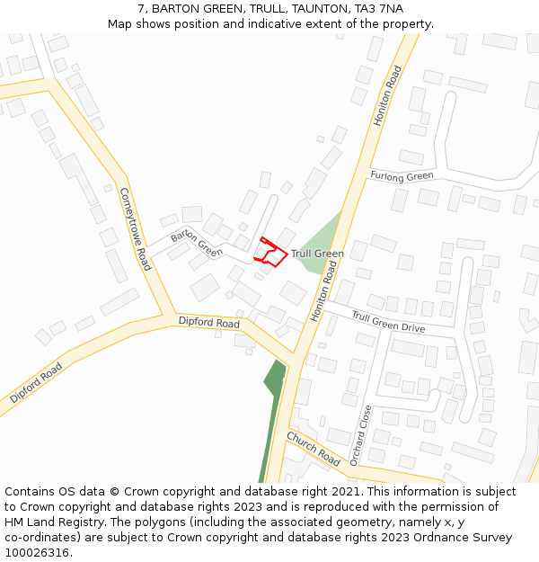7, BARTON GREEN, TRULL, TAUNTON, TA3 7NA: Location map and indicative extent of plot