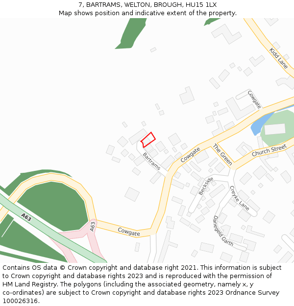 7, BARTRAMS, WELTON, BROUGH, HU15 1LX: Location map and indicative extent of plot