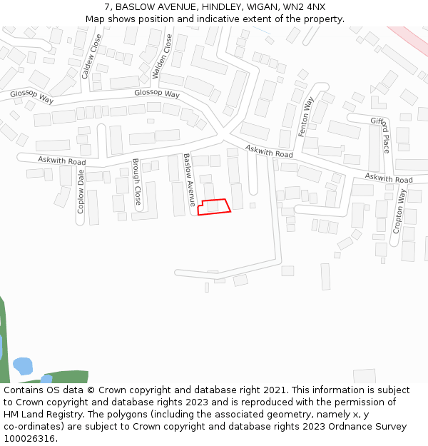 7, BASLOW AVENUE, HINDLEY, WIGAN, WN2 4NX: Location map and indicative extent of plot
