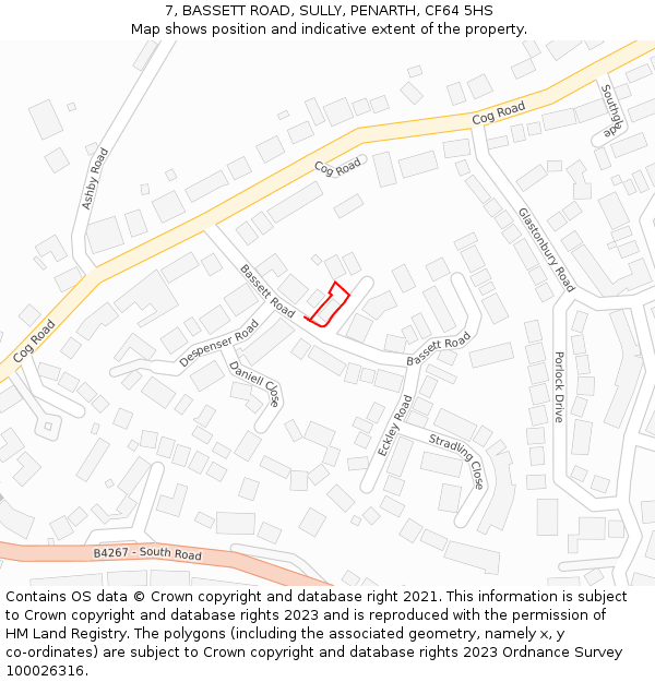 7, BASSETT ROAD, SULLY, PENARTH, CF64 5HS: Location map and indicative extent of plot