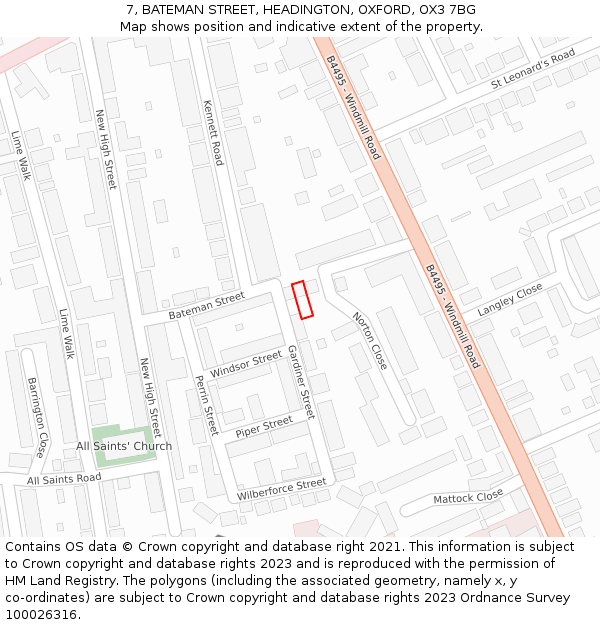 7, BATEMAN STREET, HEADINGTON, OXFORD, OX3 7BG: Location map and indicative extent of plot