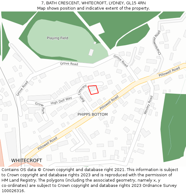 7, BATH CRESCENT, WHITECROFT, LYDNEY, GL15 4RN: Location map and indicative extent of plot