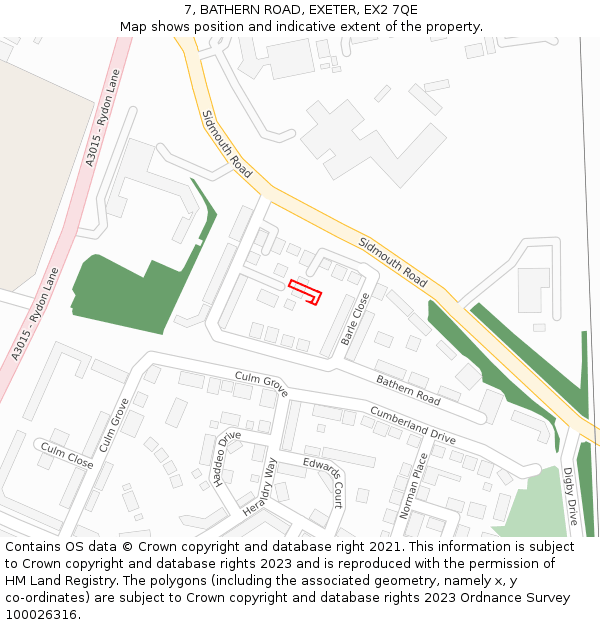 7, BATHERN ROAD, EXETER, EX2 7QE: Location map and indicative extent of plot