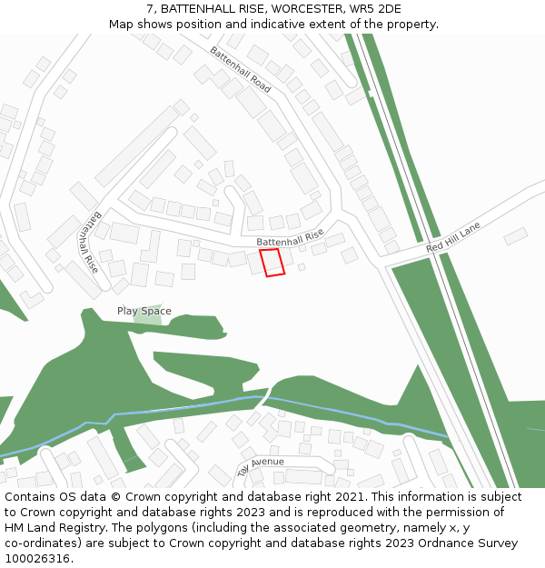 7, BATTENHALL RISE, WORCESTER, WR5 2DE: Location map and indicative extent of plot