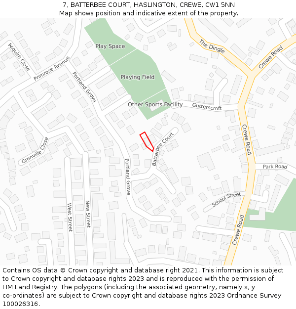 7, BATTERBEE COURT, HASLINGTON, CREWE, CW1 5NN: Location map and indicative extent of plot