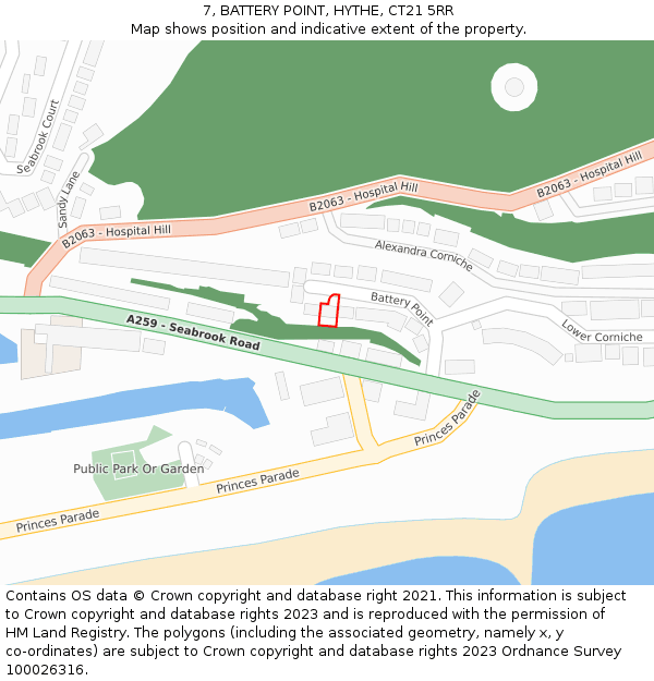 7, BATTERY POINT, HYTHE, CT21 5RR: Location map and indicative extent of plot