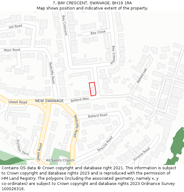 7, BAY CRESCENT, SWANAGE, BH19 1RA: Location map and indicative extent of plot