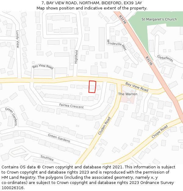 7, BAY VIEW ROAD, NORTHAM, BIDEFORD, EX39 1AY: Location map and indicative extent of plot