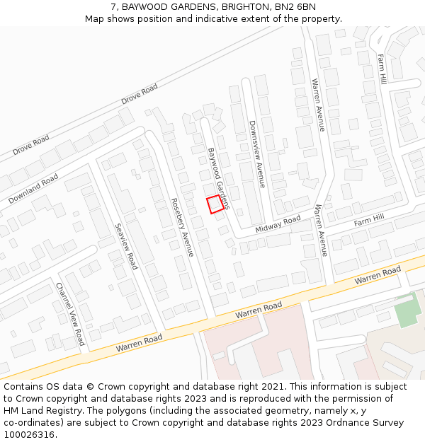 7, BAYWOOD GARDENS, BRIGHTON, BN2 6BN: Location map and indicative extent of plot