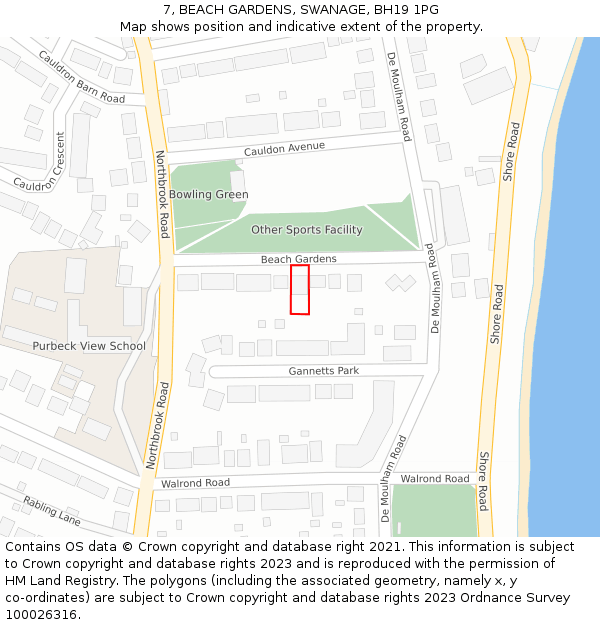 7, BEACH GARDENS, SWANAGE, BH19 1PG: Location map and indicative extent of plot