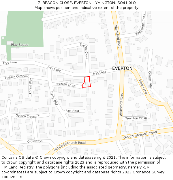 7, BEACON CLOSE, EVERTON, LYMINGTON, SO41 0LQ: Location map and indicative extent of plot